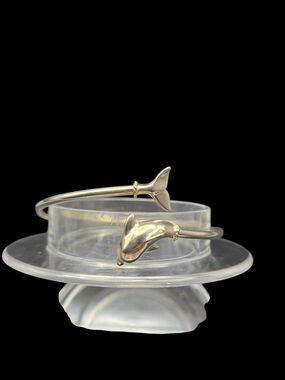 Sterling Silver Dolphin Bypass Cuff Bracelet Tail Wrap Beach Nautical Bangle